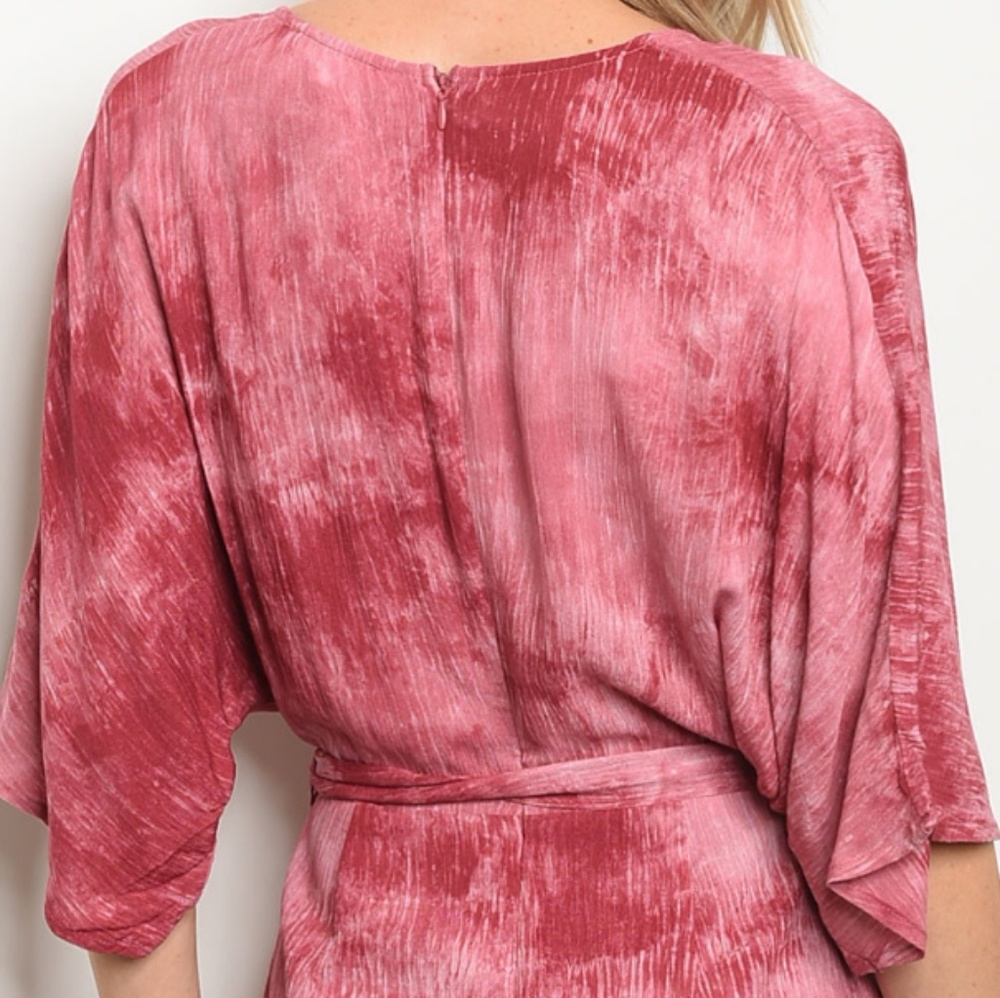 MYETTE Faux Wrap Tie Dye Mini Dress Rose Reds & Pink NWT LAST 1 Left SIZE SMALL - Picture 7 of 9